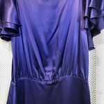 Vintage 1995 Banana Republic Satin Dress gorgeous deep blu/purple with back button neck closure and fitted elastic Waste  is being swapped online for free