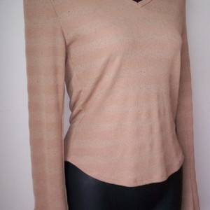 Tan V Neck Fitted Long Sleeve Shirt M is being swapped online for free