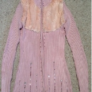 Pink Faux Fur Diamante Cardigan - size 12.  is being swapped online for free