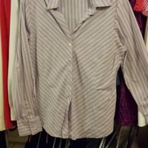 lavender black striped office shirt is being swapped online for free