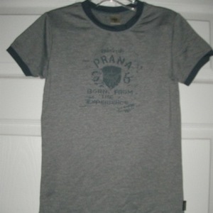 Prana Small Gray/Navy Ringer Tee  is being swapped online for free