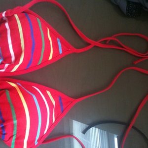 Sexy red with stripes bikini top is being swapped online for free