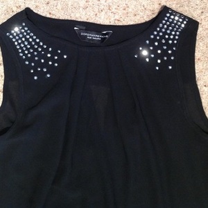 Dorothy Perkins Black Dip - Hem Blouse, Size UK 6, jewel/ studded. is being swapped online for free