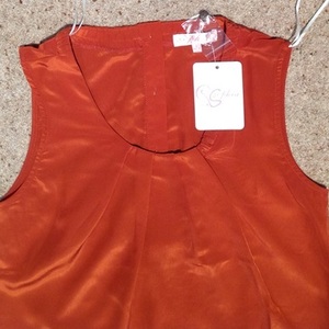 Metallic Orange Pleat Shell Top - Size 8, button - fastening to back. is being swapped online for free