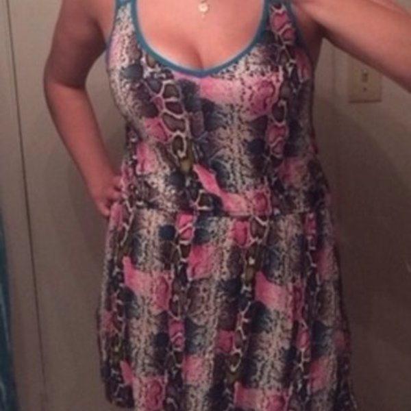 Drop waist snakeskin rainbow dress sz l is being swapped online for free