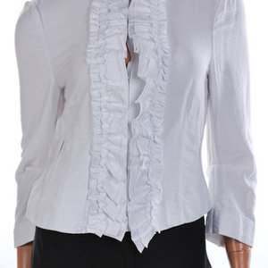 TRADED BCBG White Ruffled Woven Jacket Top 0/XS is being swapped online for free
