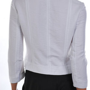 TRADED BCBG White Ruffled Woven Jacket Top 0/XS is being swapped online for free