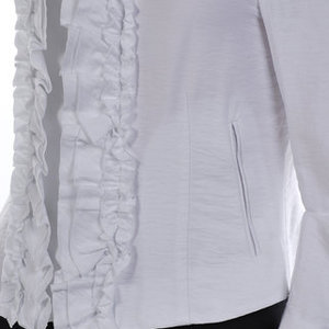 TRADED BCBG White Ruffled Woven Jacket Top 0/XS is being swapped online for free