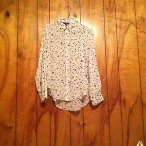 Lime Blue Medium white w/black stars sheer button up is being swapped online for free