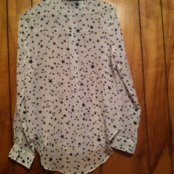 Lime Blue Medium white w/black stars sheer button up is being swapped online for free