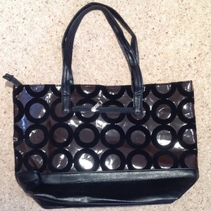 PVC Brown/ Black Studded Shopper Bag, with purse.  is being swapped online for free