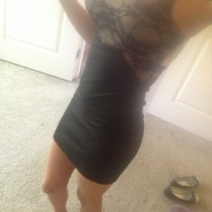 Sz S Tan Lace and Black Cutout Dress is being swapped online for free