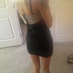 Sz S Tan Lace and Black Cutout Dress is being swapped online for free