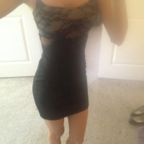 Sz S Tan Lace and Black Cutout Dress is being swapped online for free