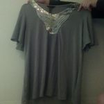 Grey rhinestone blouse.  is being swapped online for free