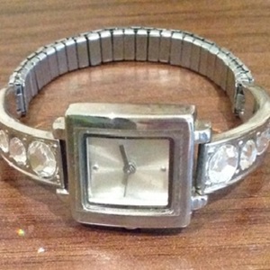 Silver Diamante Bangle Watch - One Size. is being swapped online for free