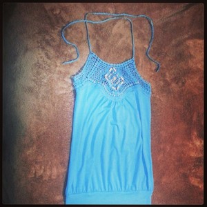 blue halter with crotchet and beading detail new xs s is being swapped online for free