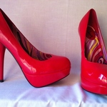 Glossy Cherry Red Patent Platform Heels Size 8 is being swapped online for free