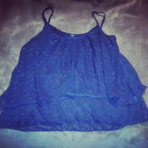 cute tank top dark blue with tiny gold polka dots two tiered small is being swapped online for free