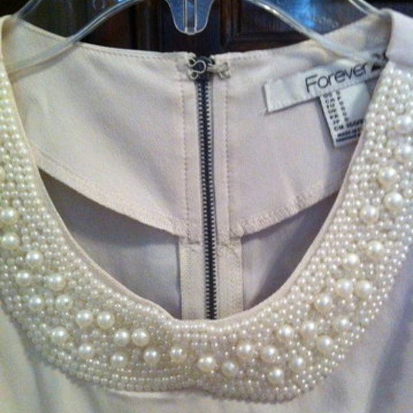 Forever 21 pearl collar peplum blouse size small is being swapped online for free