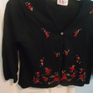 R & K Black cardigan Petite S  is being swapped online for free