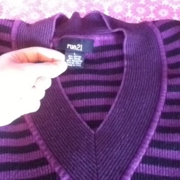 Rue 21 Purple and Black striped V-neck is being swapped online for free