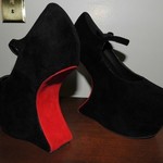 Black Velvet Heel Less Mary Jane Curved Wedge, Size 7 is being swapped online for free