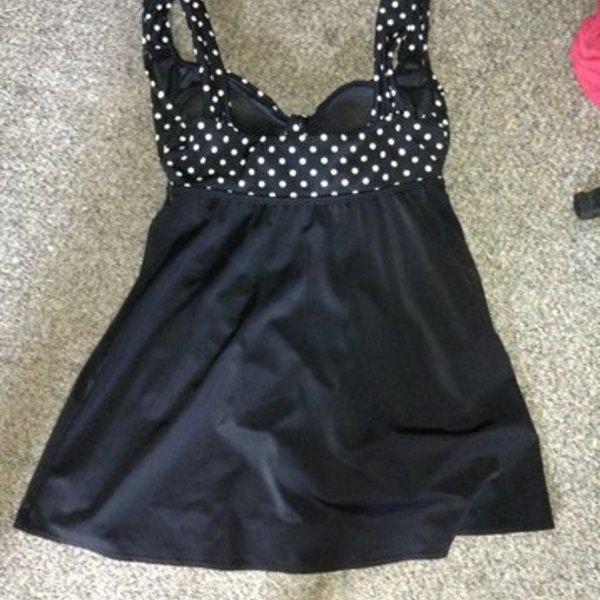 poka dot swim dress is being swapped online for free