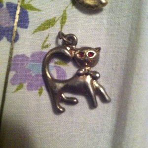 Silver cat necklaces w/ red eyes is being swapped online for free