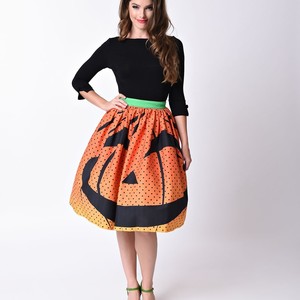 Unique Vintage 1950s Orange Pumpkin Dot High Waist Circle Swing Skirt is being swapped online for free