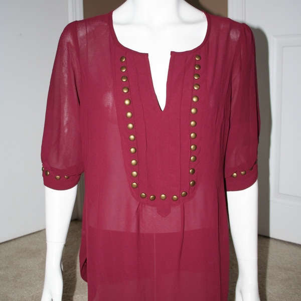 Burgundy Studded Sheer Blouse Size L  is being swapped online for free