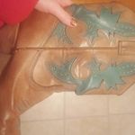 Blue and light brown cowgirl boots with heels is being swapped online for free