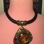 Gorgeous citrine stone Chunky necklace w/black braided leather chain! is being swapped online for free