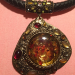 Gorgeous citrine stone Chunky necklace w/black braided leather chain! is being swapped online for free