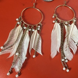 Boho feather jewelry!!One Pair Is Sterling!!! is being swapped online for free