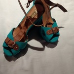 Turquoise Greek-style wedges, size 38 (UK 5) is being swapped online for free