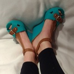 Turquoise Greek-style wedges, size 38 (UK 5) is being swapped online for free