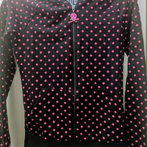 Pink and black polka dot light jacket is being swapped online for free