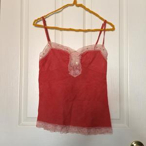Italian Peach/Coral Cotton/Linen Tank Top with Lace Beading is being swapped online for free
