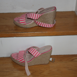 Victoria's Secret Pink stripe wedge shoes   Size 7/7.5 is being swapped online for free