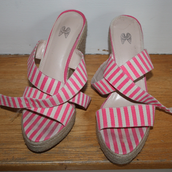 Victoria's Secret Pink stripe wedge shoes   Size 7/7.5 is being swapped online for free