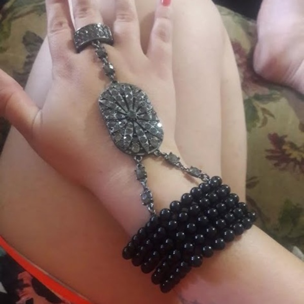 Bracelet ring combo with black beading and faux marcasite is being swapped online for free