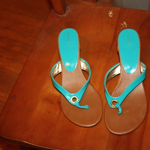 Turquoise low heel open toe shoes size 8 is being swapped online for free