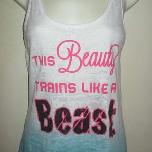 Awesomeeee Tank top saying says '' this Beauty trains like a Beast :) is being swapped online for free