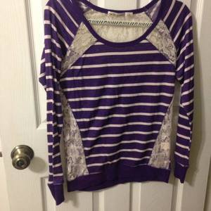 Purple lightweight sweater with lace.  is being swapped online for free