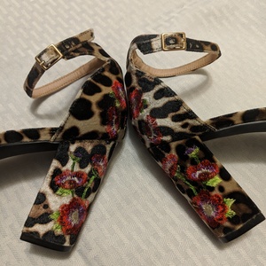 New Madden Girl Leopard Embroidered heels -9  is being swapped online for free