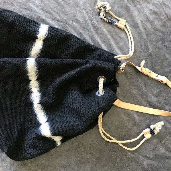 Free People Bag Tote Purse Large Drawstring Knit Black w/White Leather strap  is being swapped online for free