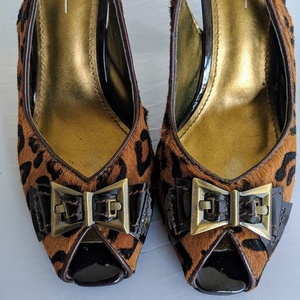 Paolo animal print calf hair Peep toe heels is being swapped online for free