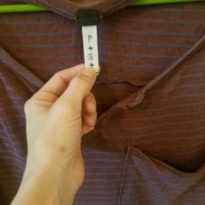 We the free, free people brand tunic/shirt/ dress. Big front pocket, neck. Maroon with gray stripes is being swapped online for free