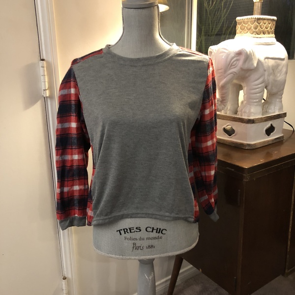 Gray and Plaid Top - Size Small is being swapped online for free